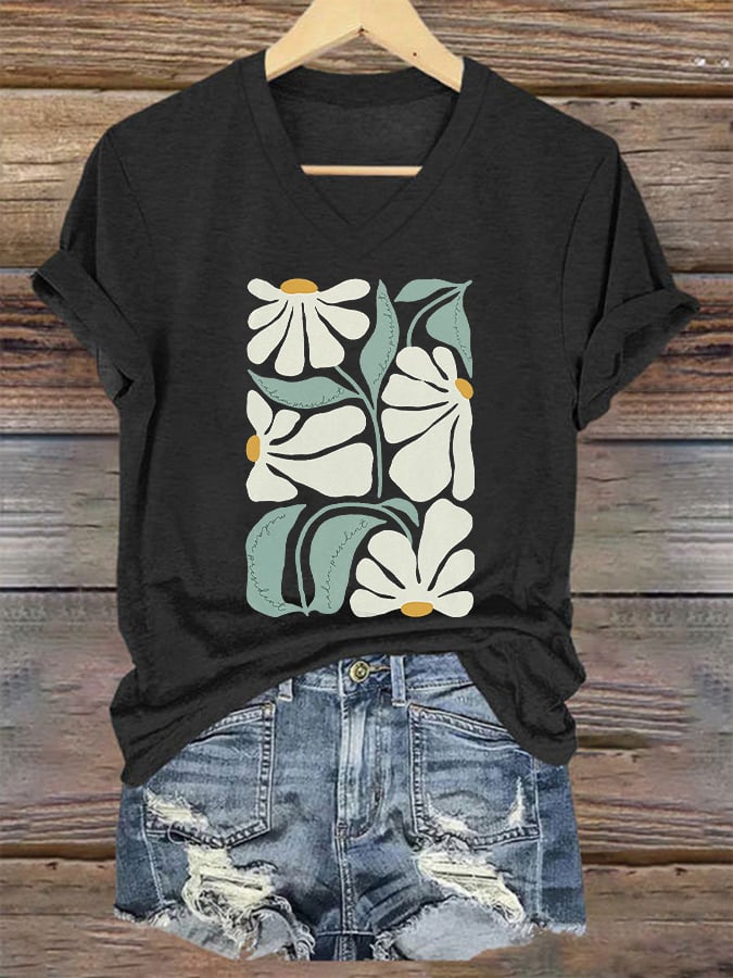 Women's Feminism Flower Print V-Neck T-Shirt