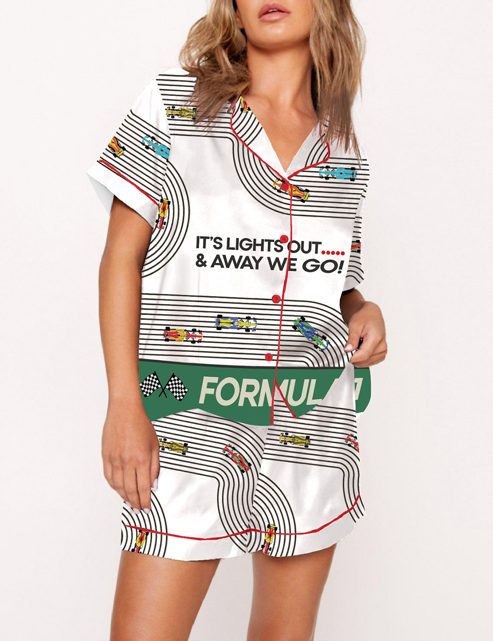 Women's Formula One Lights Out And Away We Go F1 Print Pajama Set