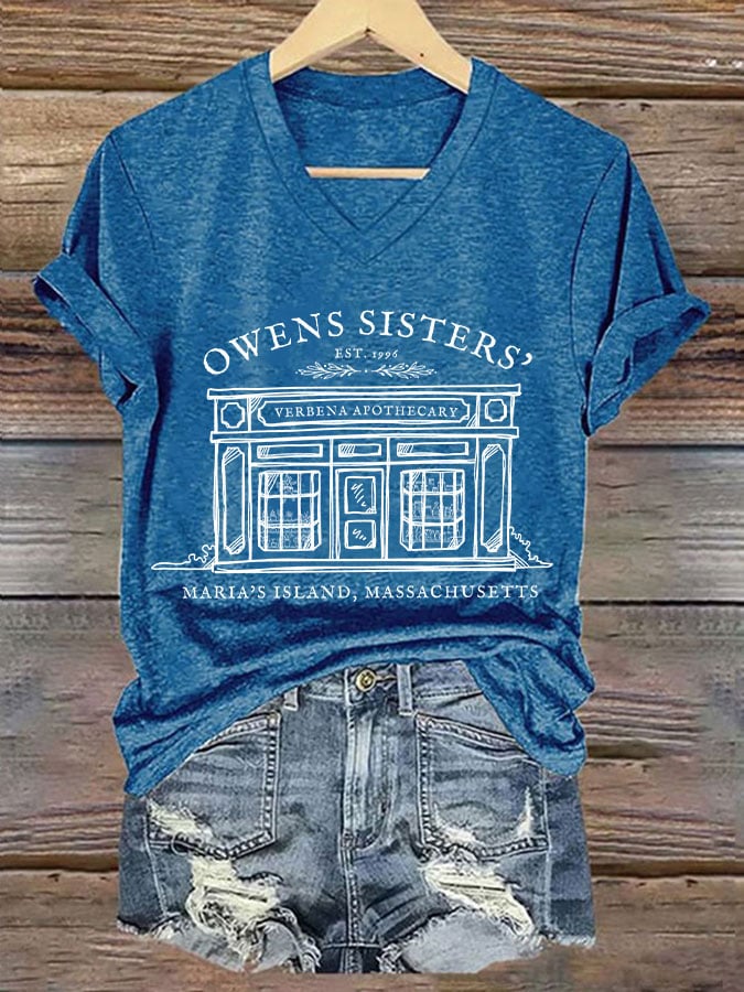 Women's Owens Sisters verbena apothecary maria's island,massachusetts Halloween V-neck T-shirt
