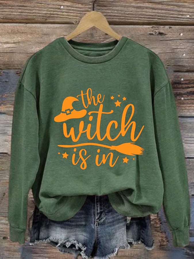 Women's Halloween Witch Print Casual Crew Neck Sweatshirt