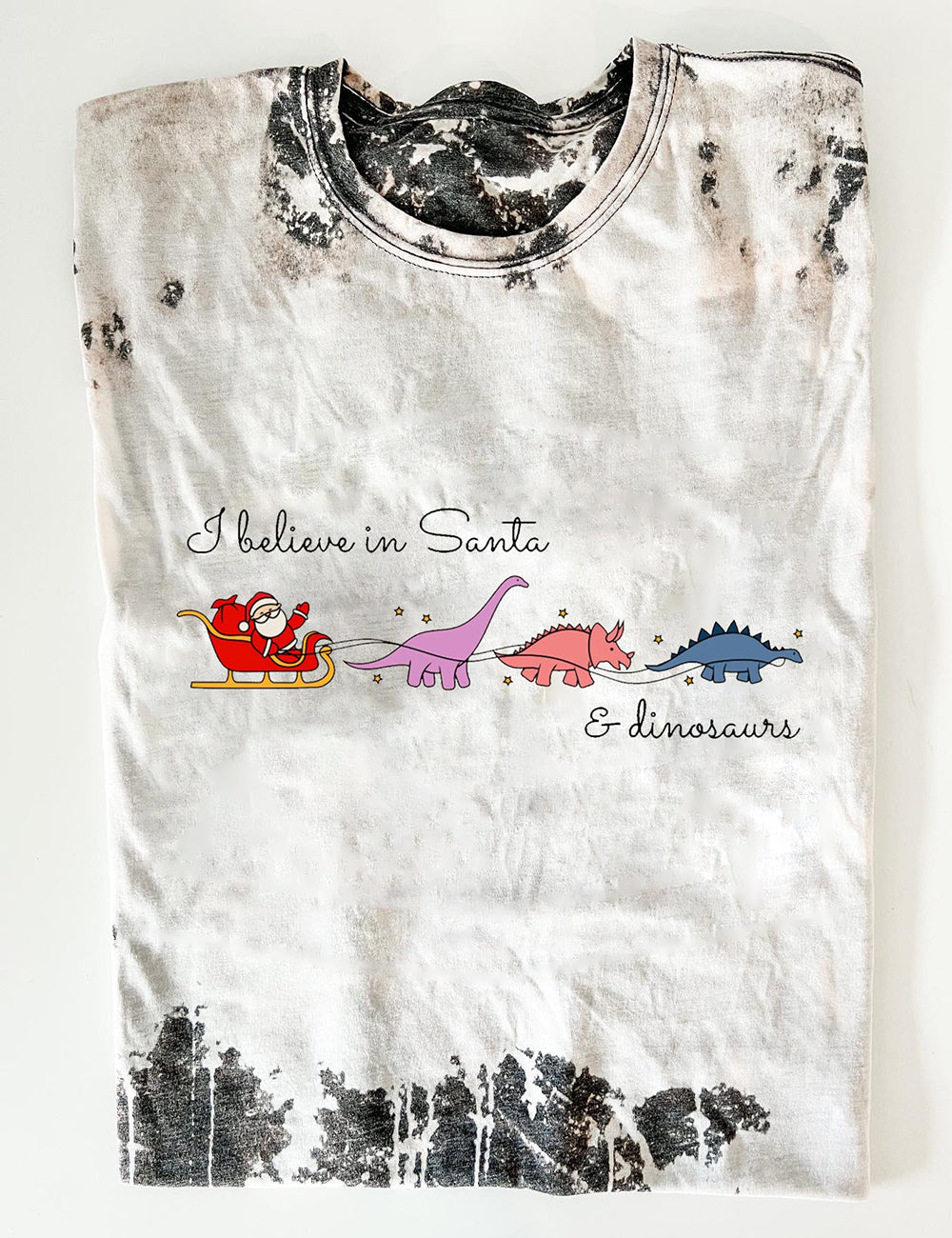 Women's I Believe In Santa Dinosaurs Print T-Shirt