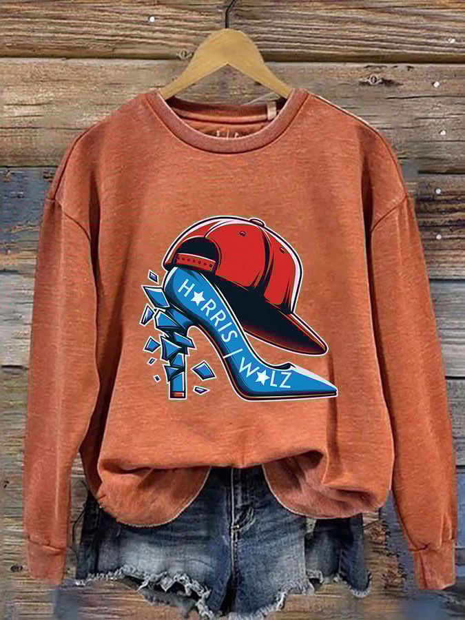 Women's Red Hat Crushing Blue High Heels Printed Sweatshirt
