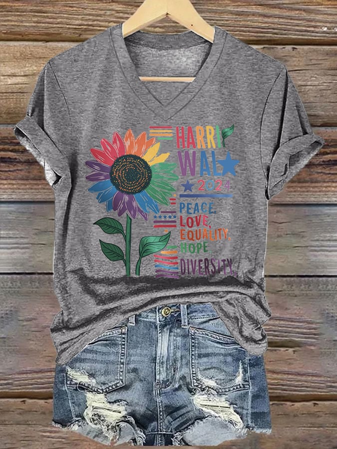 Women'S Peace Love Equality Hope Diversity Print T-Shirts
