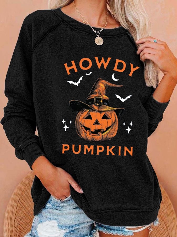 Women's Halloween Western Style Distressing Crew Neck Sweatshirt
