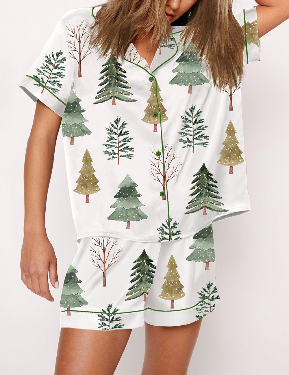 Women's Christmas Tree Print Pajama Set