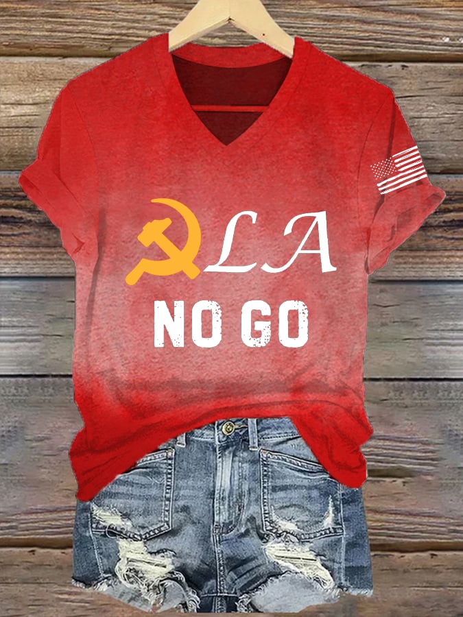 Women's Stop Kamunism Print V Neck T-Shirt