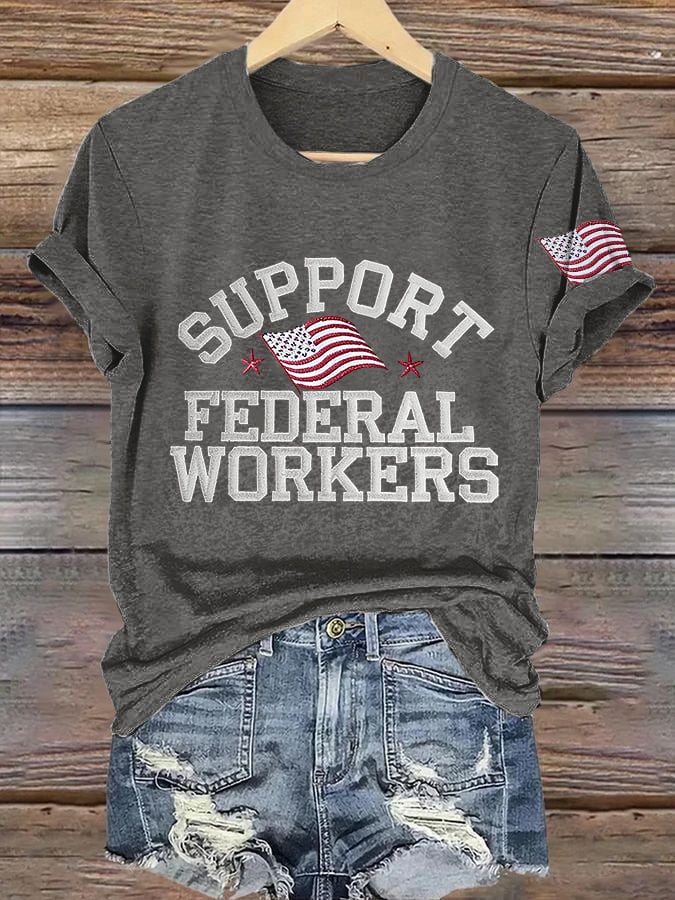 Retro Support Federal Workers Print T-Shirt