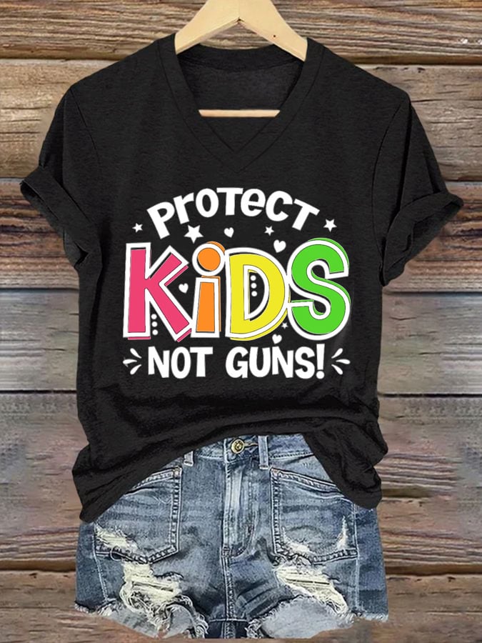 Protect Kids Not Guns Casual V Neck T-Shirt