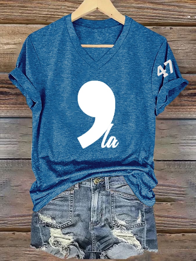 Women's La 47 Printed Casual V Neck T-Shirt