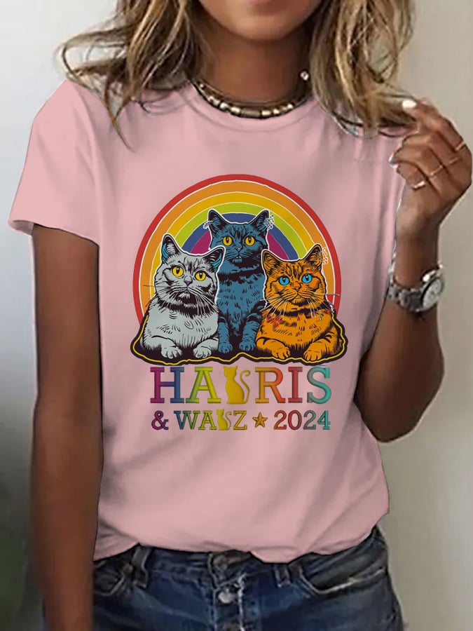 Women's Color Cat pPrinting Election T -shirt