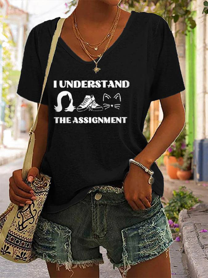 Women's I Understand The Assignment Print V-Neck T-Shirt