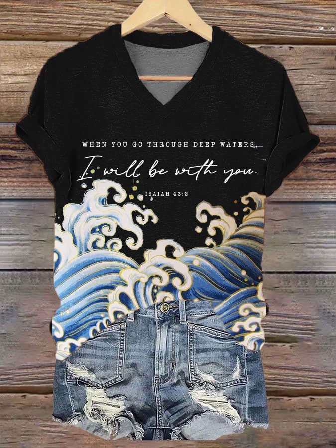 Women's When You Go Through Deep Waters I Will Be With You Print T-Shirt