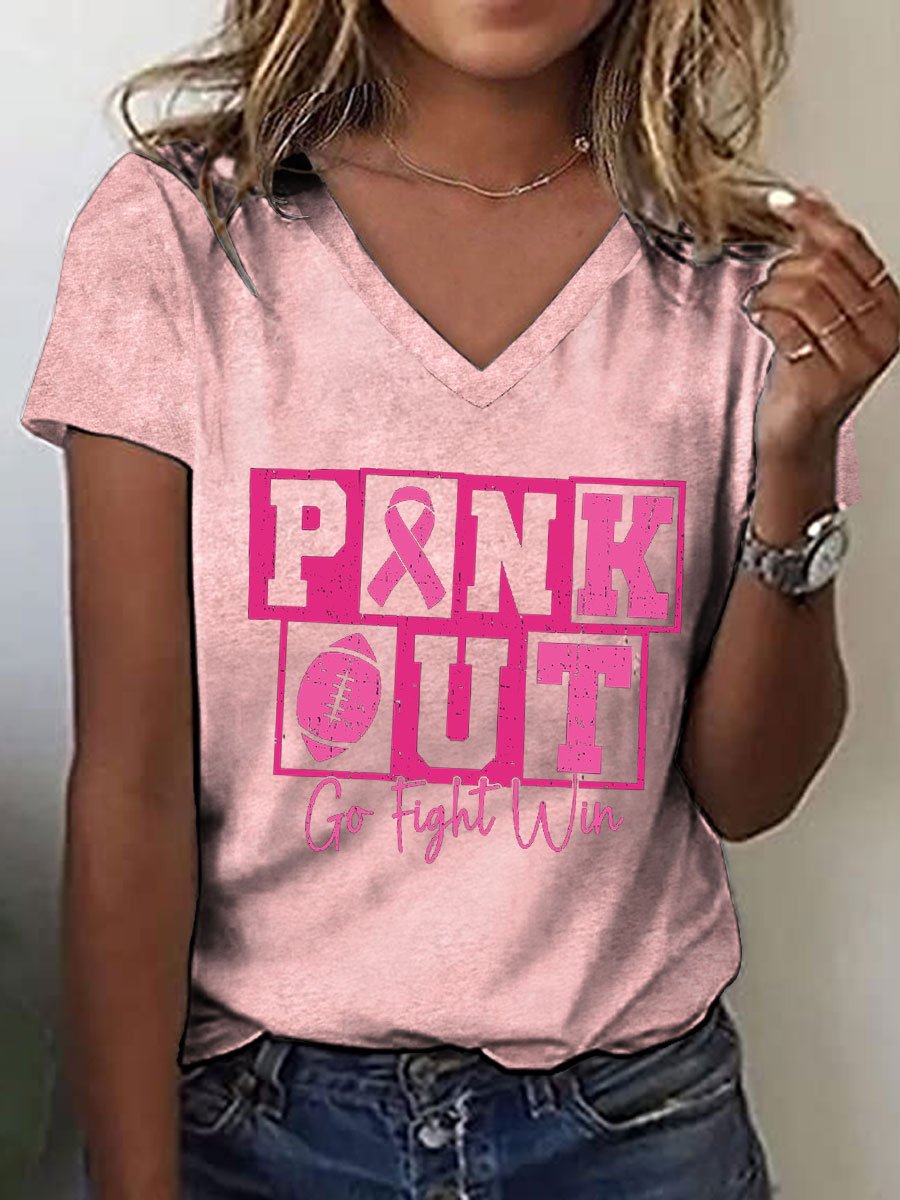 Women's Pink Out Football Breast Cancer Print T-Shirt