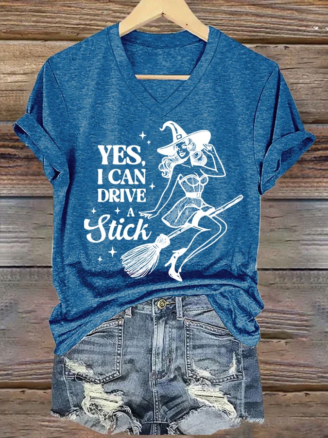 Women's Yes I Can Drive A Stick Printed T-shirt