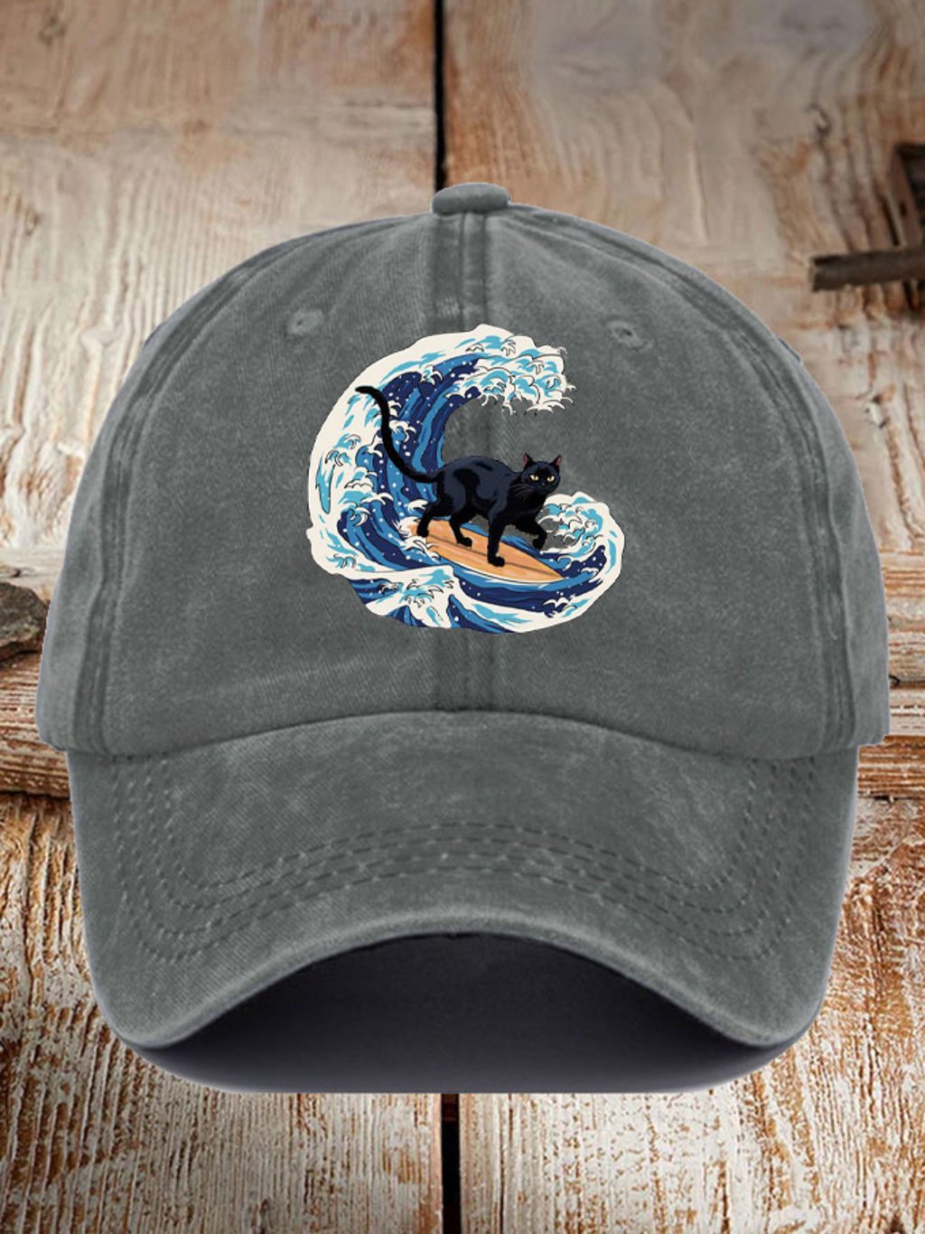 Unisex Surfing Cat&Blue Wave Printed Hat