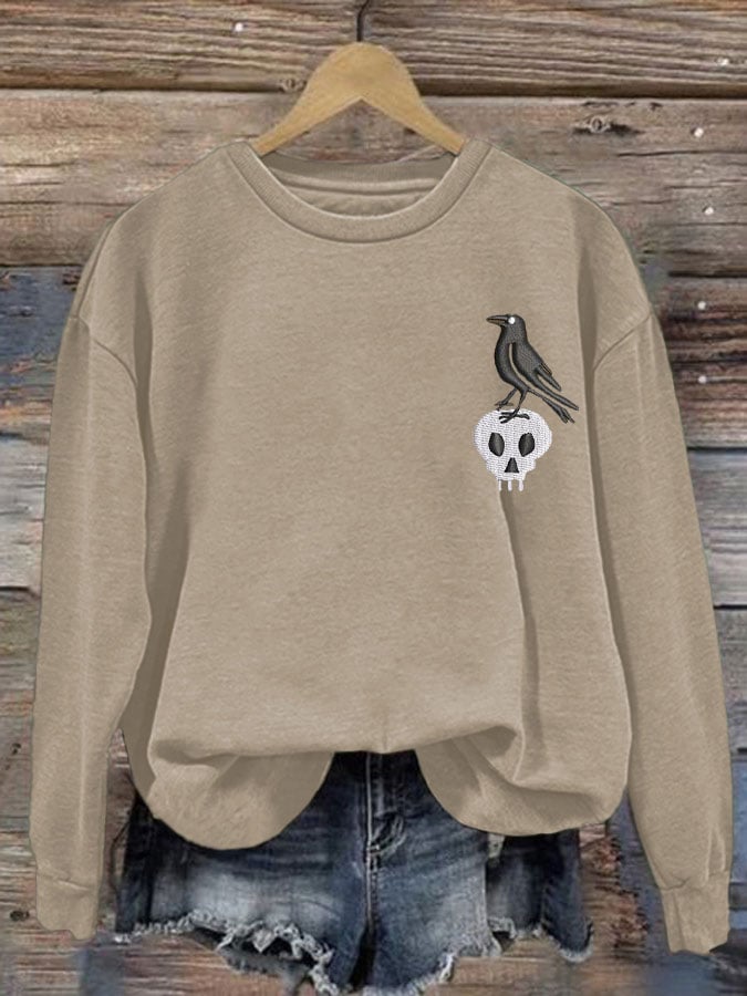 Women's Halloween Crow Skull Sweatshirt