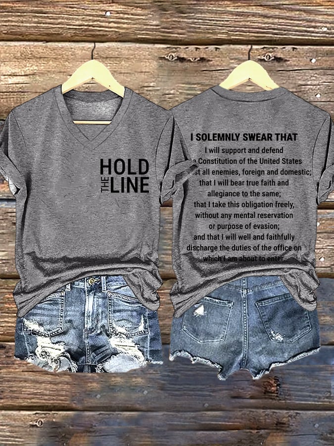 V-neck Retro Hold The Line Federal Employees Standing Up For Democracy Print T-Shirt