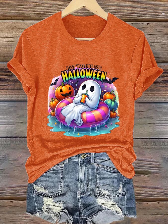 Women's Just Waiting for Halloween Print Casual T-Shirt