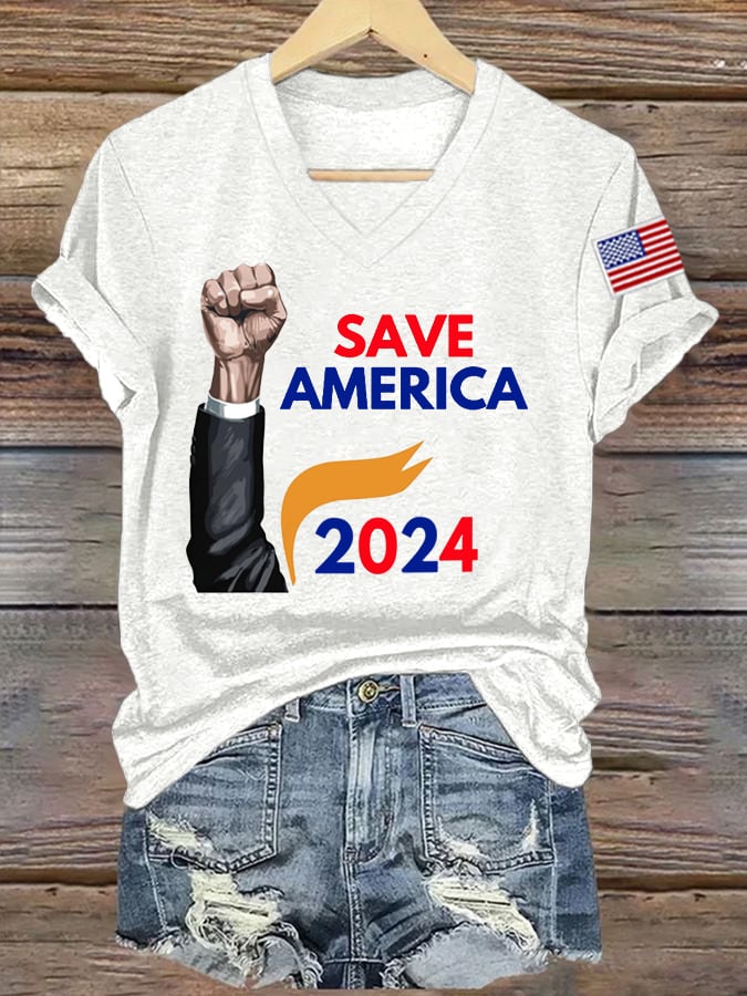 Women's Save America Print Casual T-Shirts