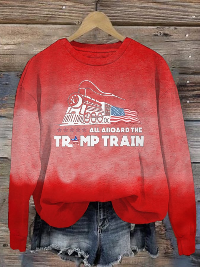 Women'S Casual Red American Flag Fight Print Sweatshirt