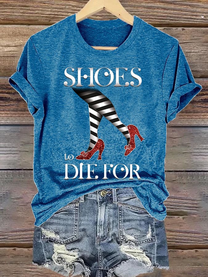 Women's Halloween irresistible shoes print casual T-shirt