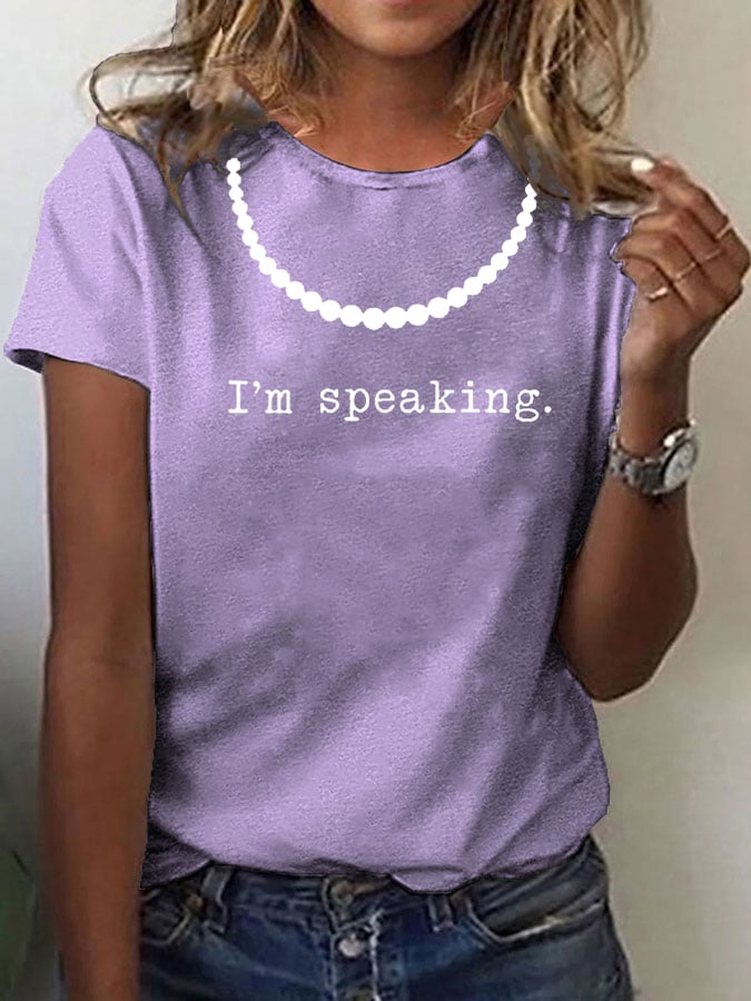 Women's I'm Speaking Pearl Necklace Print T-shirt