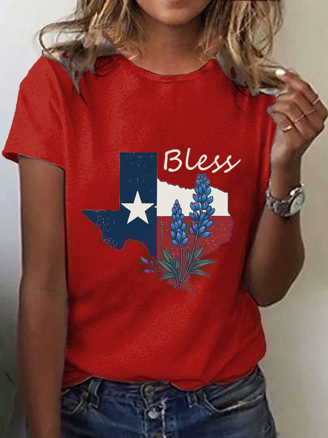 Women's Texas Strong Print Crew Neck T-Shirt
