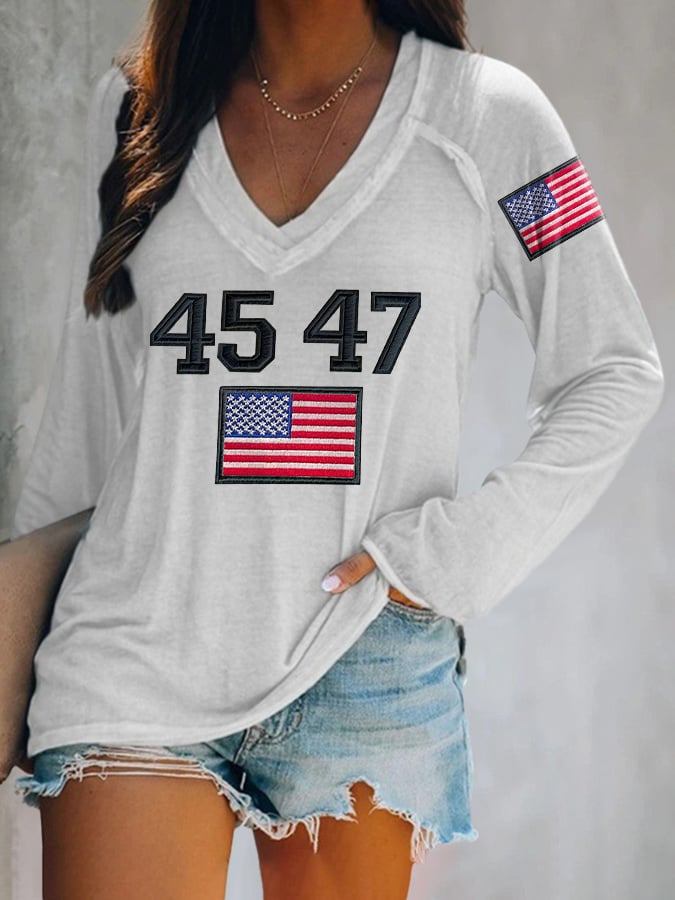 V-neck Retro 45 47 Print T-Shirt