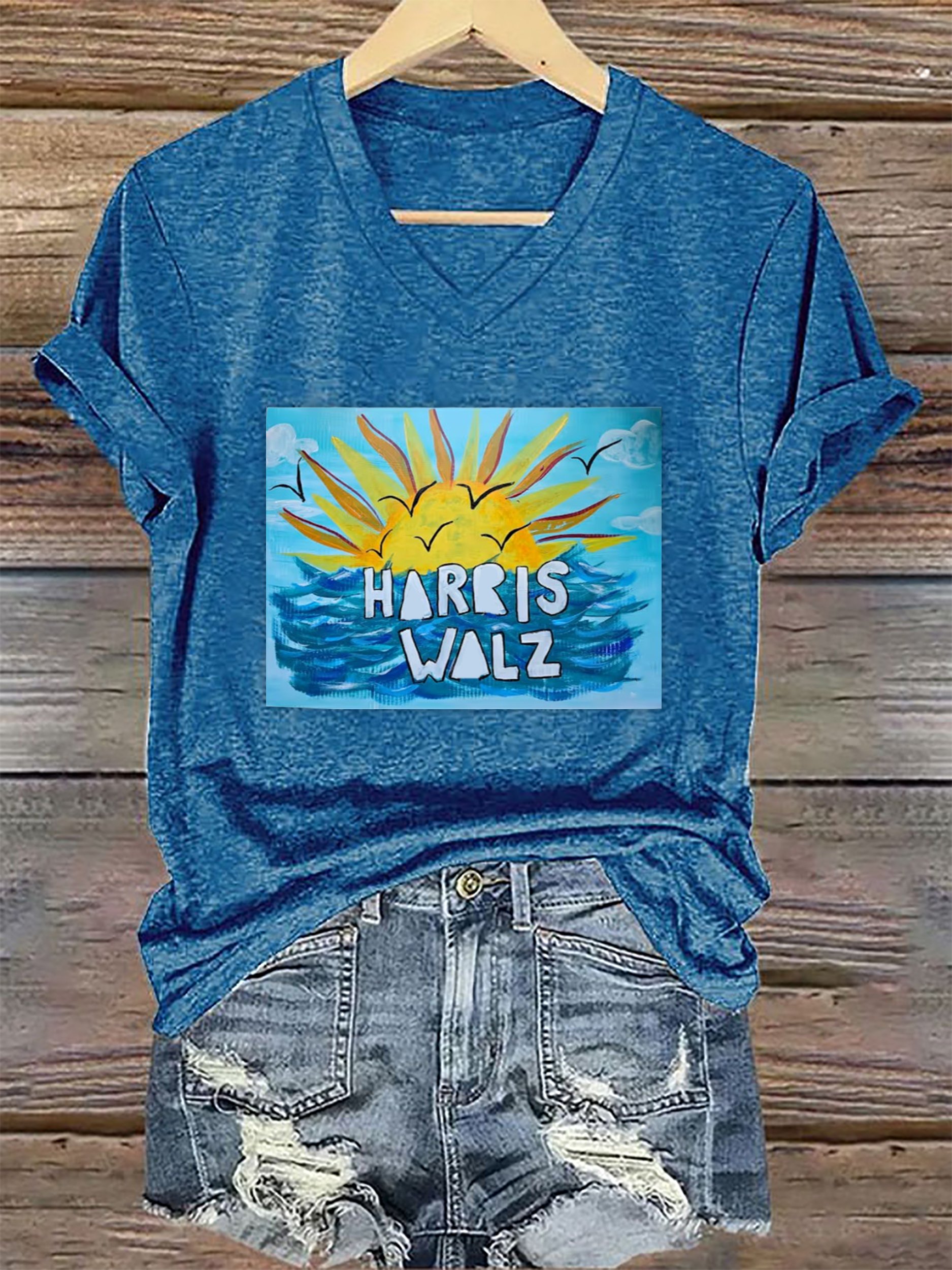 Women's La 2024 Blue Wave Printed Short-Sleeved T-Shirt