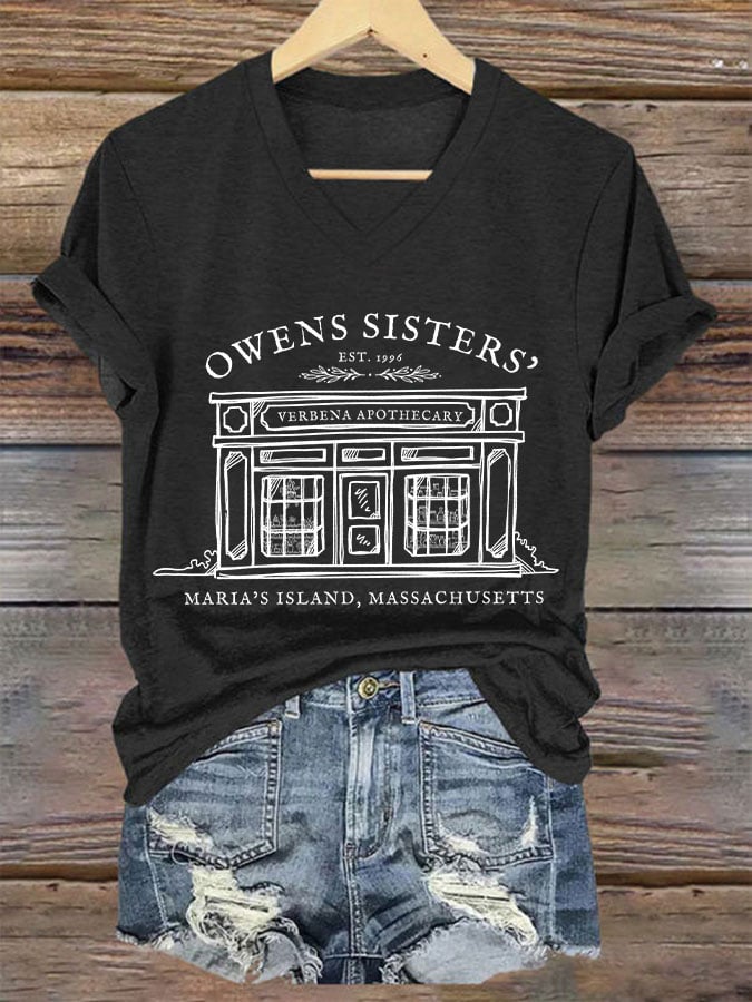 Women's Owens Sisters verbena apothecary maria's island,massachusetts Halloween V-neck T-shirt