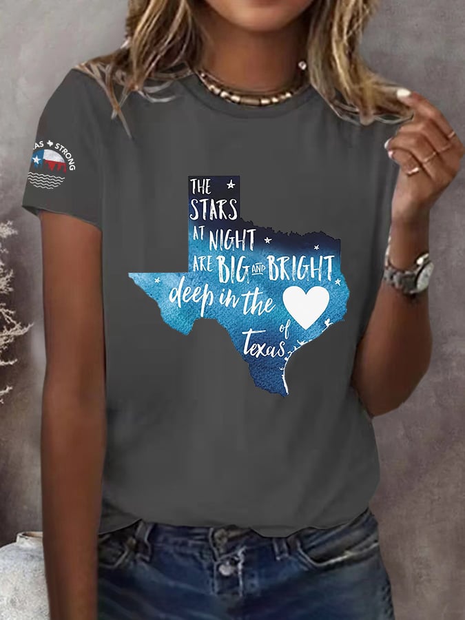 Retro Texas Strong The Stars At Night Are Big And Bright Deep In The Heart Of Texas Print T-Shirt