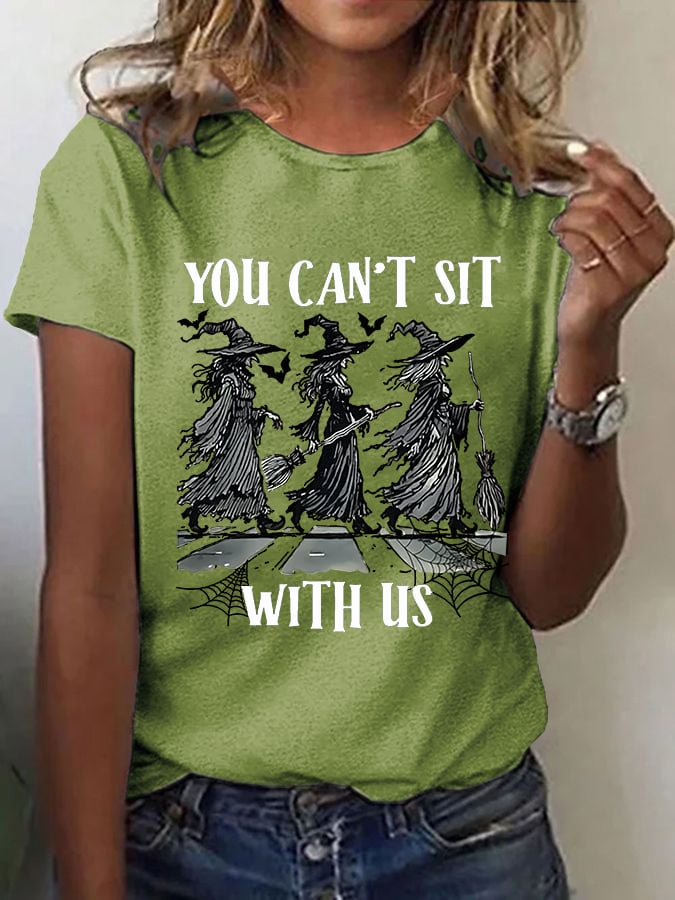 Women's Vintage Halloween Witch (You Can't Sit With Us) Print T-Shirt