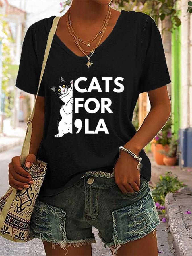 Women's Cats For La V-Neck Tee