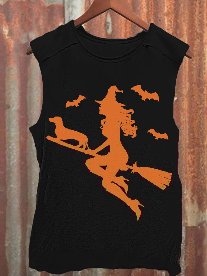Women's Witch and Puppy Print Vest