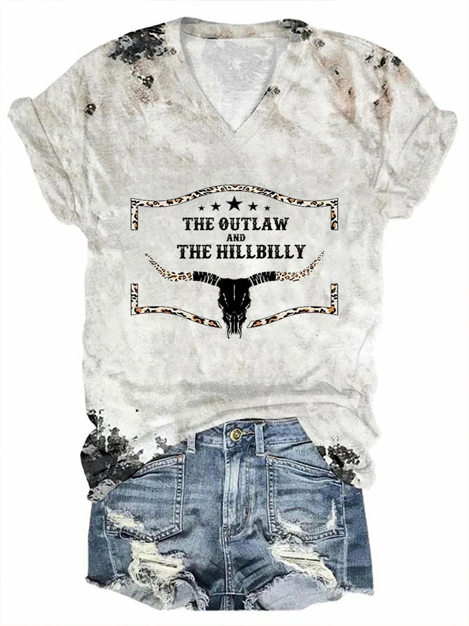 Women's The Outlaw And The Hillbilly Print V-Neck T-Shirt