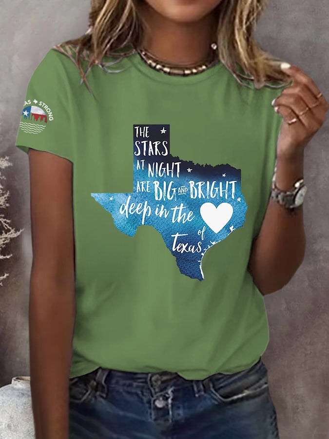 Retro Texas Strong The Stars At Night Are Big And Bright Deep In The Heart Of Texas Print T-Shirt