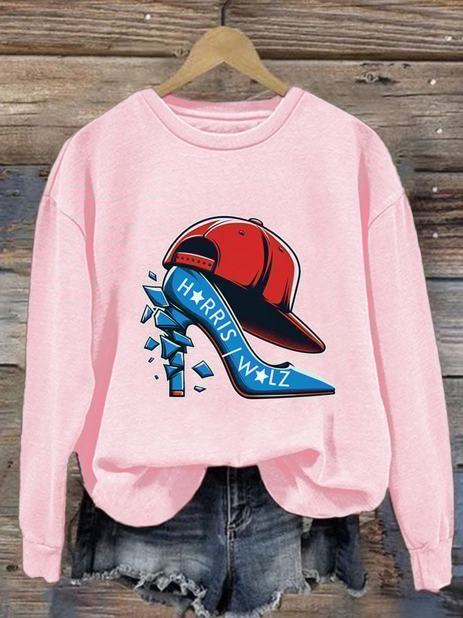 Women's Red Hat Crushing Blue High Heels Printed Sweatshirt
