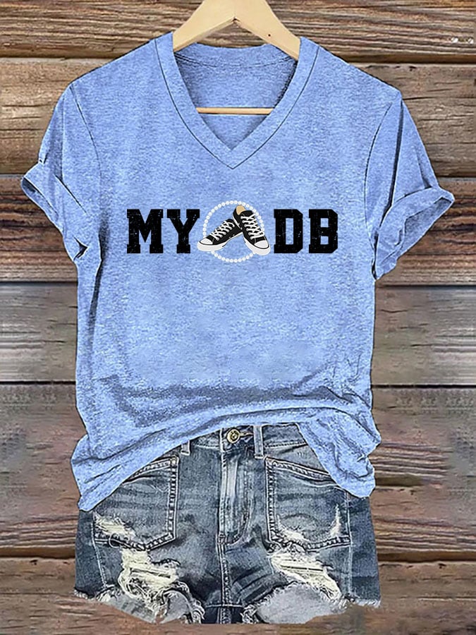 Women's MYODB Sneakers & Pearls Printed V-Neck T-Shirt