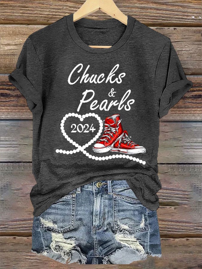 Women's Chucks & Pearls Printed Casual T-Shirt