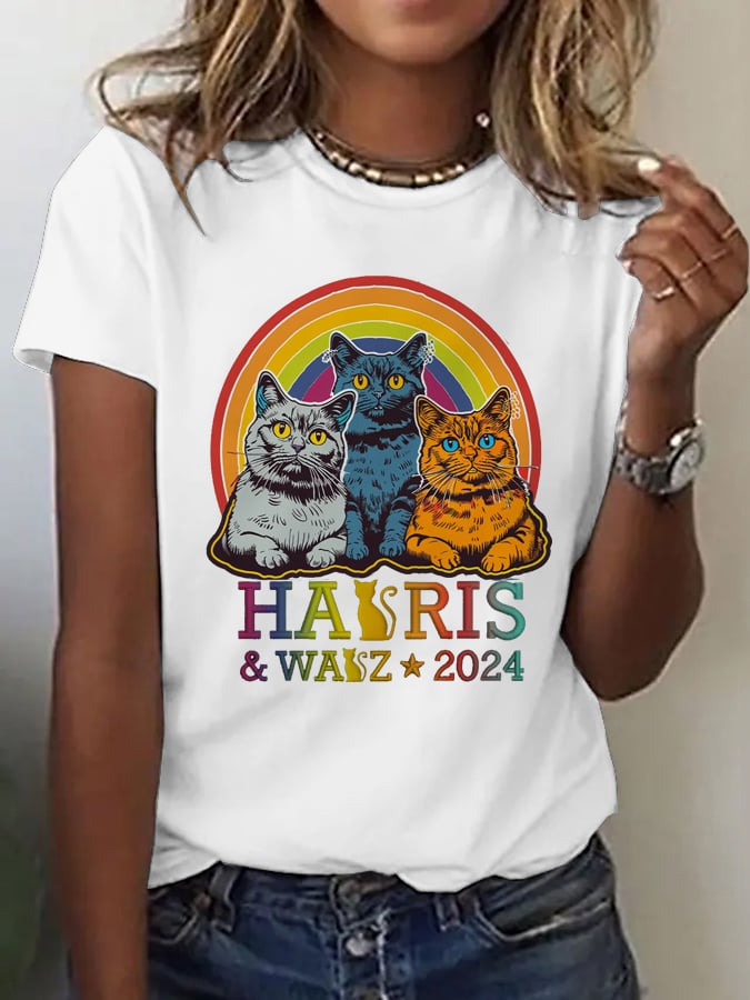 Women's Color Cat pPrinting Election T -shirt