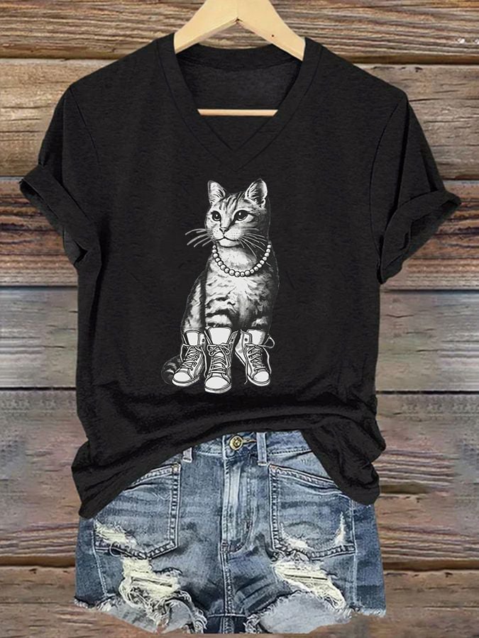 Women's La Cat Printed Short-Sleeved T-Shirt