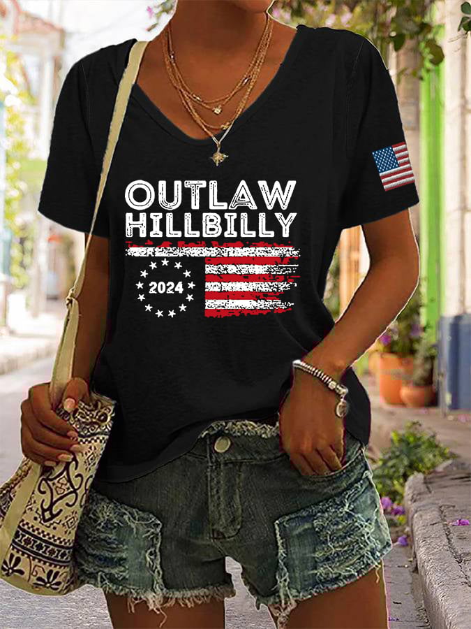 Women's The Outlaw and The Hillbilly Print V-Neck T-Shirt