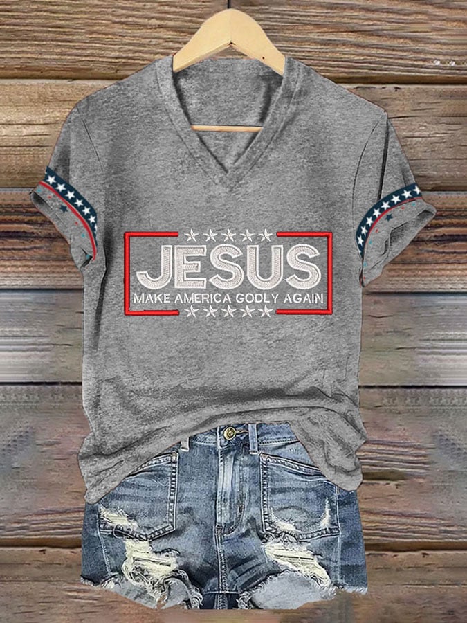 Women's American Woman Vote Art Print V-Neck T-Shirt