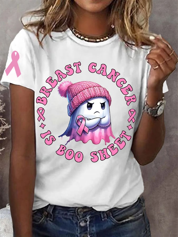 Women's Breast Cancer Is Boo Sheet Pink Halloween Ghost Breast Cancer Awareness Warrior Tee
