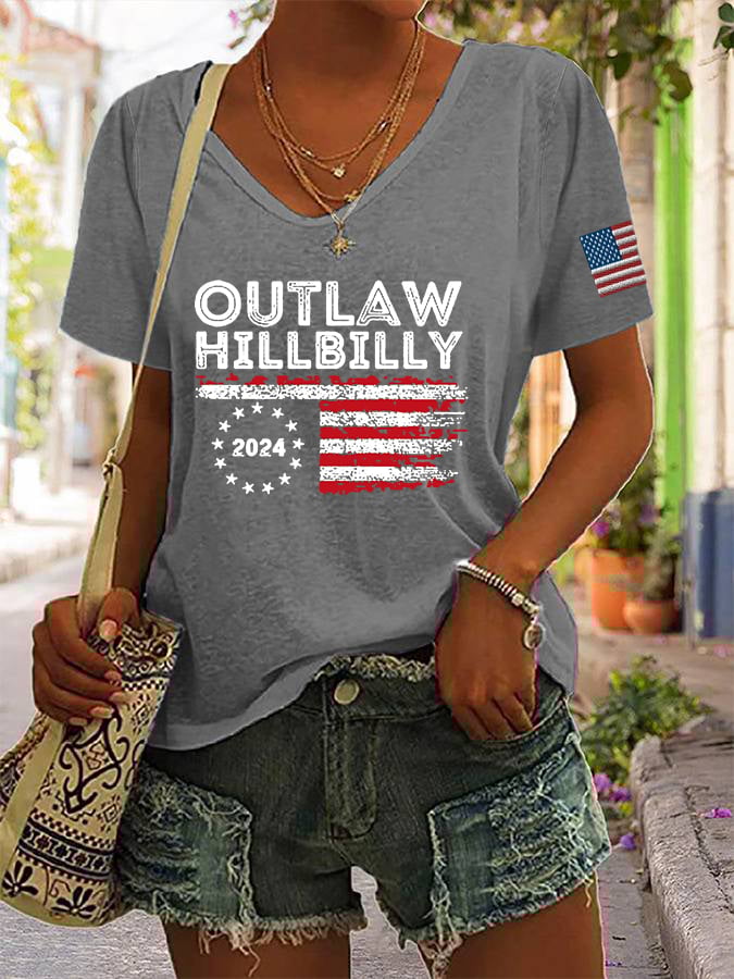 Women's The Outlaw and The Hillbilly Print V-Neck T-Shirt