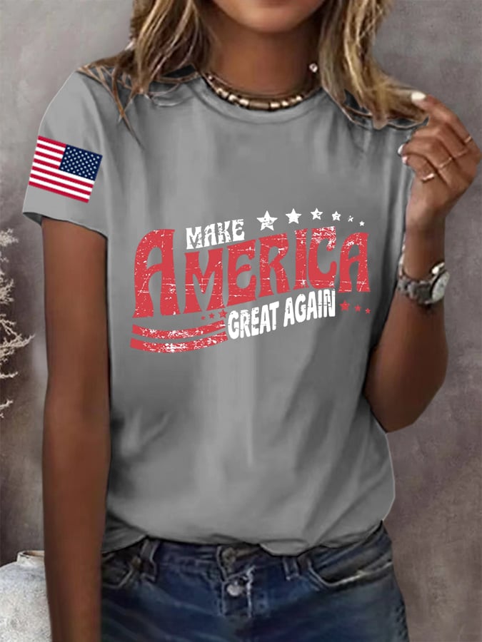 Women's Make America Great Again Printed Crew Neck Short Sleeve T-Shirt