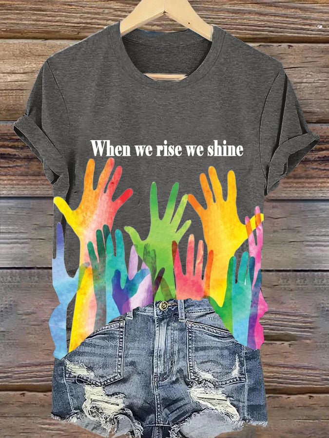 Women's When We Rise We Shine Printed V-Neck Short-Sleeved T-Shirt