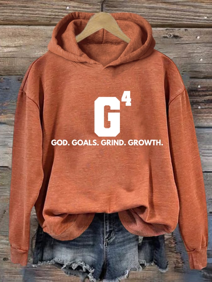 Women's God Goals Grind Growth Printed Hoodie
