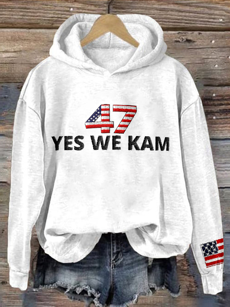 47 Yes We Kam American Flag Embroidered Washed Hoodie