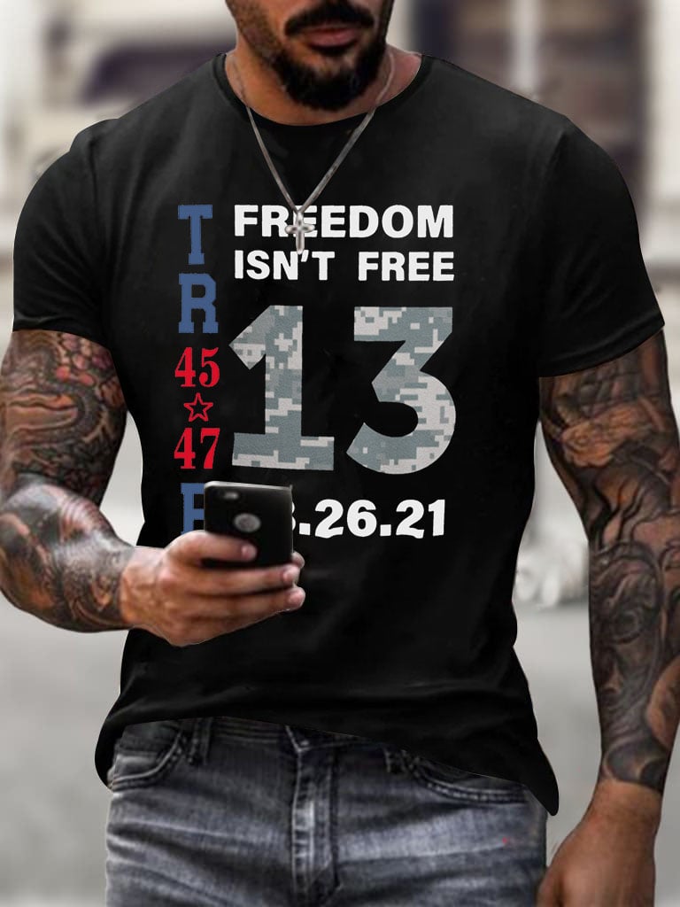 Men's Retro 13 US Fallen Soldiers Memorial Freedom Print T-Shirt